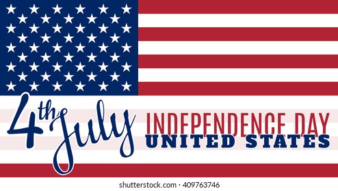 Card design for fourth of July Independence Day USA. Designed in traditional american flag colors and typical type.
