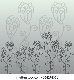 Card design. Grey background with stylized flowers