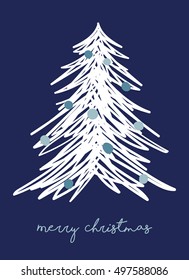 Card design with a hand drawn Christmas tree and Merry Christmas text.