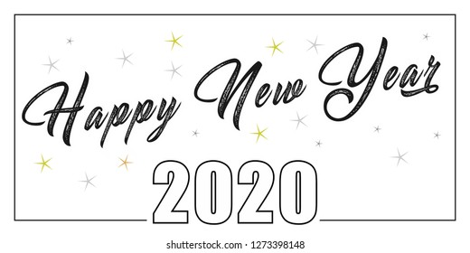 Card design with handwritten inscription 2020 plus golden stars and the inscription happy new year. EPS vector illustration 
