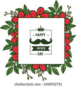 Card design for happy father day, ornate green leafy flower frames. Vector