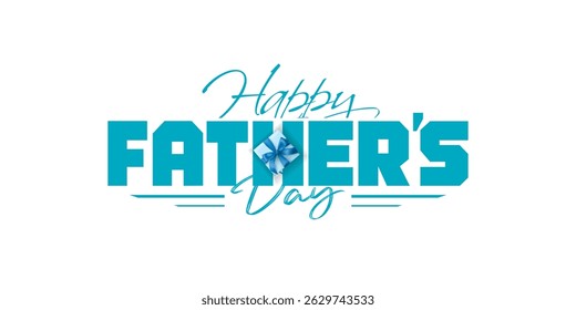 Card design for Happy Father's Day. Father's Day Logotype calligraphy, drawing with gift box illustration.