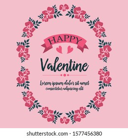 Card design of happy valentine, with nature pink flower frame ornate. Vector