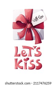 Card design for Happy Valentine's Day with Gift box, love letter. lettering. Romance, Love concept. Vector illustration for poster, banner, cqrd, postcard, cover.