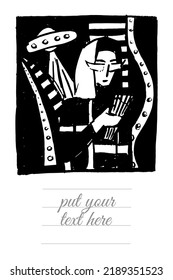 Card design with Illustration of a girl from the galaxy