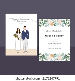 card design invitation with wedding couple illustration