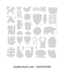 Card Design with Nordic Ornament. Forest Animals, Folk Background