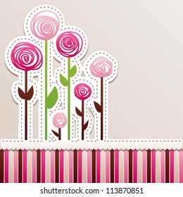 Card design with roses. Patchwork style