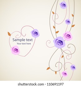 Card design with roses. Vertical background.