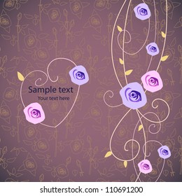 Card design with roses. Vertical background.