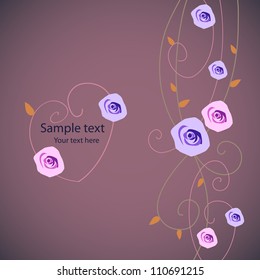 Card design with roses. Vertical background.