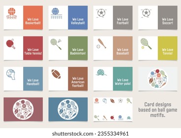 Card design set of various ball game motifs, 91*55mm