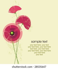 card design with stylized poppy flowers