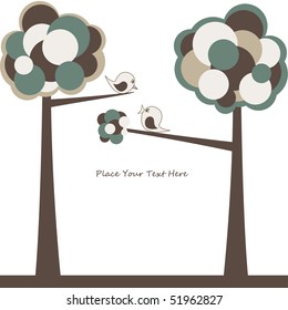 card design with stylized trees and birds. vector illustration