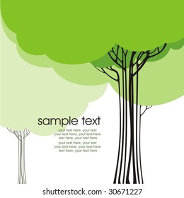 card design with stylized trees and text