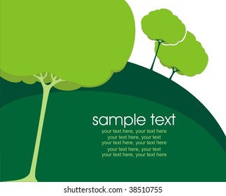 diseño de tarjeta con árboles estilizados y texto