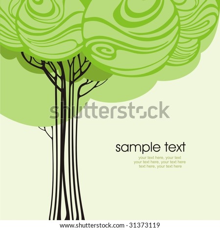 card design with stylized trees and text