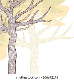 Card design with stylized trees. Vector illustration.