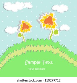 Card design with sunflowers, digital scrap-booking