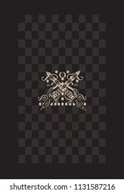 Card design with swords, skulls head, ornament details and dices