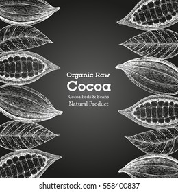 Card design template with cocoa beans. Vintage vector illustration.