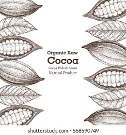 Card design template with cocoa beans. Vintage vector illustration.