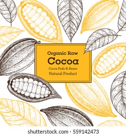 Card design template with cocoa beans. Vintage vector illustration