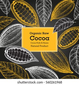 Card design template with cocoa beans. Vintage vector illustration