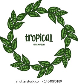 Card design tropical with beautiful leaf wreath frame. Vector