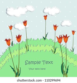 Card design with tulips, digital scrap-booking