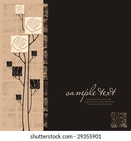 card design with vector stylized roses and text