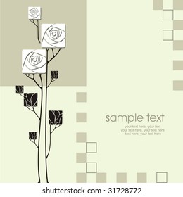 card design with vector stylized roses and text