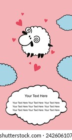 Card design with a very cute sheep and clouds. Sheep Valentine