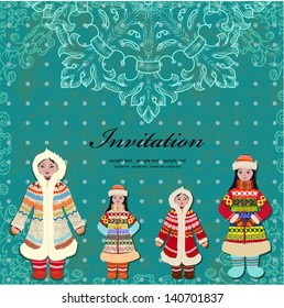 card design with vintage eskimo