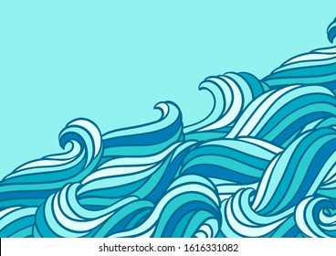 Card design with waves. Background with sea, river or water texture. Wavy striped abstract fur or hair.