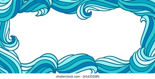 Card design with waves. Background with sea, river or water texture. Wavy striped abstract fur or hair.