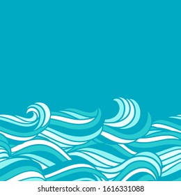 Card design with waves. Background with sea, river or water texture. Wavy striped abstract fur or hair.