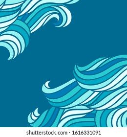 Card design with waves. Background with sea, river or water texture. Wavy striped abstract fur or hair.