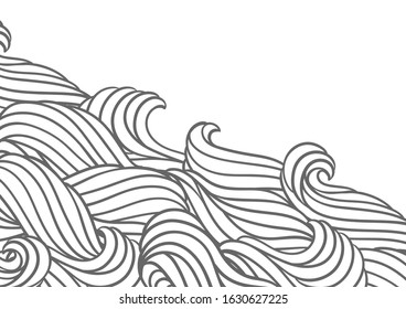 Card design with waves. Background with sea, river or water texture. Wavy striped abstract fur or hair.