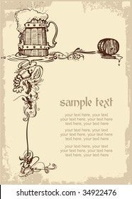 card design with woody beer mug, cancers and place for text