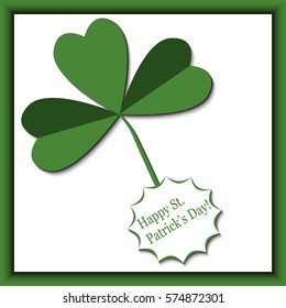 Card designed for st.patrick's day in green colors.  Vector illustration with shamrock for Saint Patrick's card.