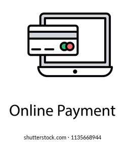 
A card dispensing inside a laptop, icon to show online payment 
