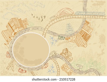 Card with doodle city