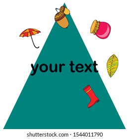 Card doodle style autumn, jam autumn leaves umbrella acorns, elements and symbols in color