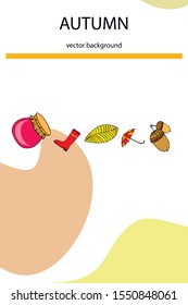 Card doodle style autumn, jam autumn leaves umbrella acorns, elements and symbols in color
