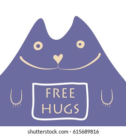 Card of doodle vector illustration of blue cute cat