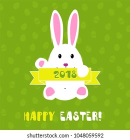 Card with easter bunny on a green background