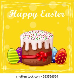 card Easter cake and eggs in vector