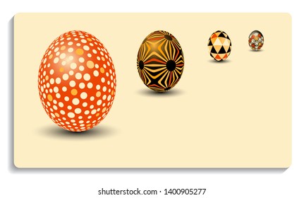 card with easter decorated easter eggs standing up in orange ivory shades