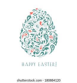 Card for Easter. Egg with floral decoration.